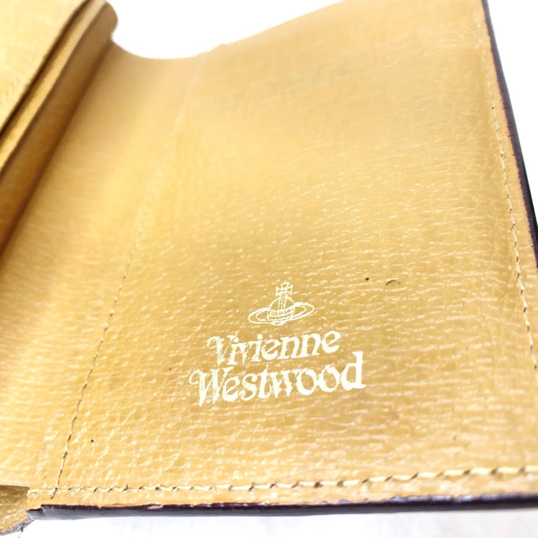 ヴィヴィアンウエストウッド がま口 3つ折り財布 キャメル レザー オーブ 金